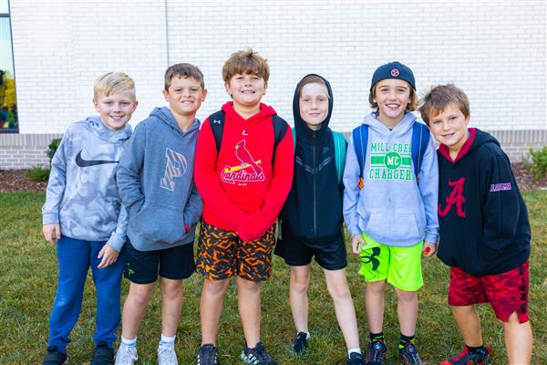 Students walking to school for National Walk to School Day.